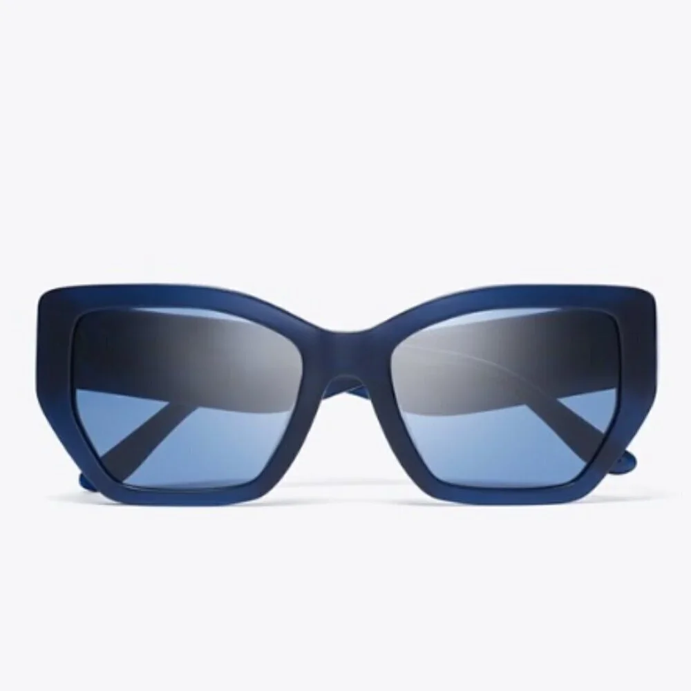 NWT! NEW! Tory Burch Kira Oversized Geometric Sunglasses -Tran Navy /Dark Blue